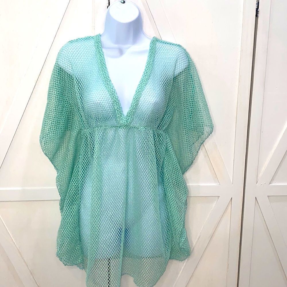 Elan Beach Turquoise Green Netted Mesh Beach Coverup Size Small - Picture 4 of 11
